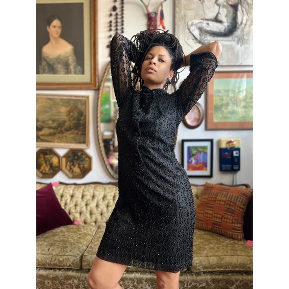 Rare VTG 70s Charles & Co Lace and Sequin made in Hong Kong Size 38/Small - Picture 2 of 10